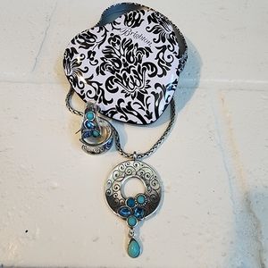 Brighton Eye of the Tiger Turquoise Necklace Earrings Set